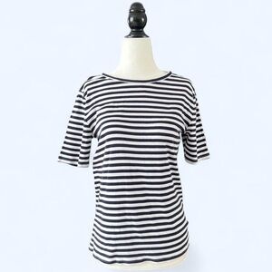 J.Crew Womens Perfect Fit Navy White Striped Short Sleeve Shirt Nautical Large